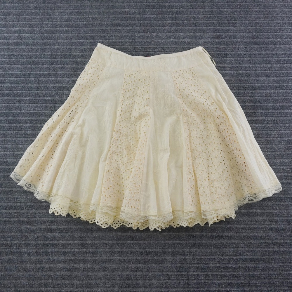 Miss Me Mini Skirt Womens M Ivory Antique Embroidery Eyelet Lace Flared